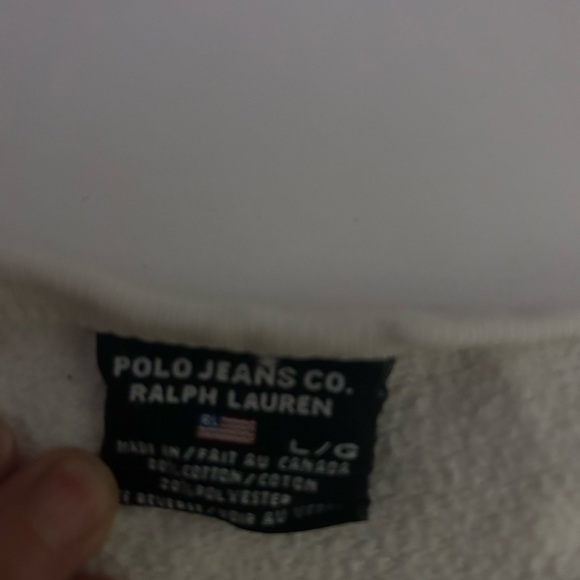 Ralph Lauren White Sweatshirt with Navy Logo and Red Flag Accent - Picture 4 of 8